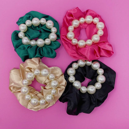 Pearl and Satin Scrunchie set