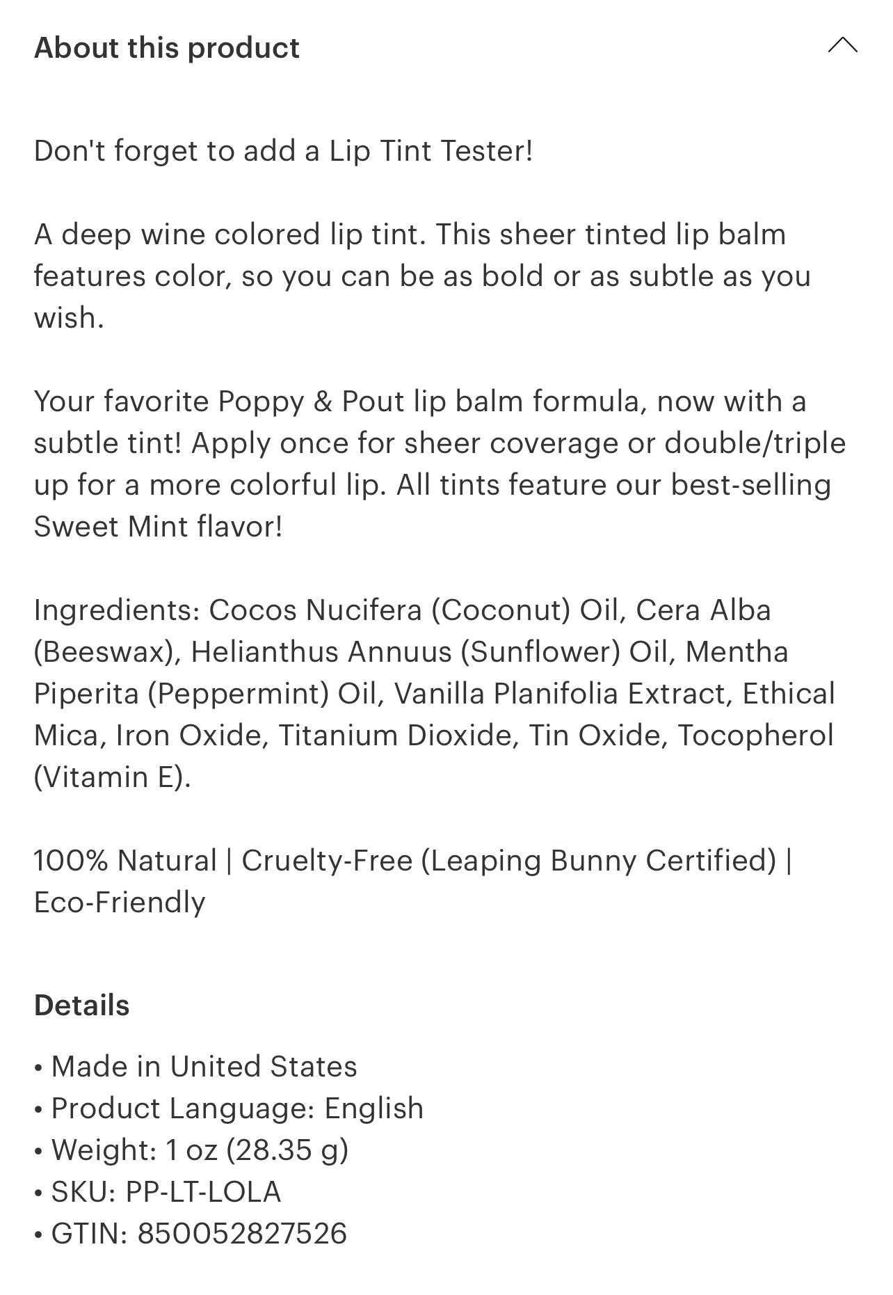 Poppy & Pout lip tint- Lola