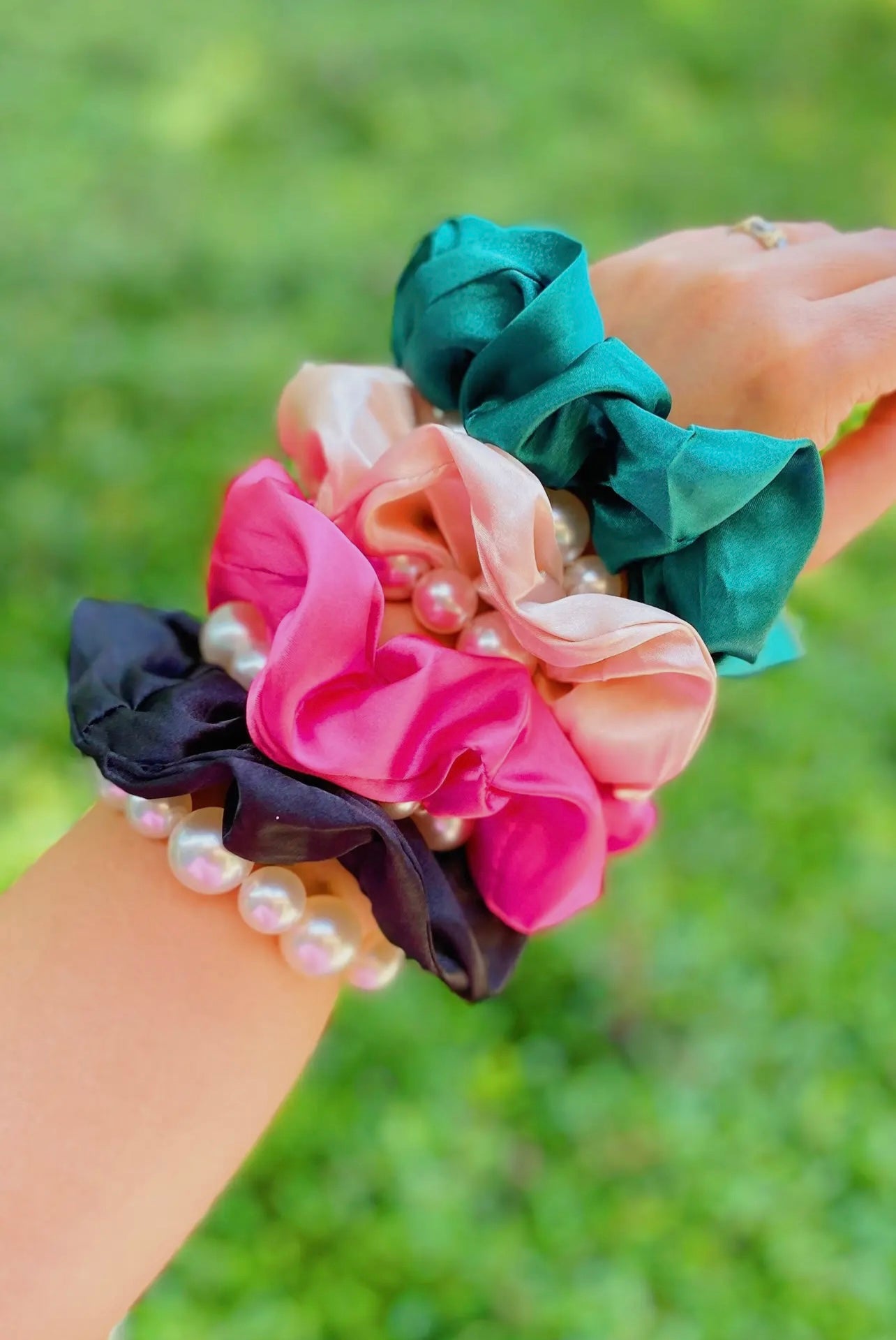 Pearl and Satin Scrunchie set